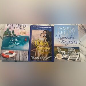 Romance Novel Collection with Blue, Yellow, and Cream Covers